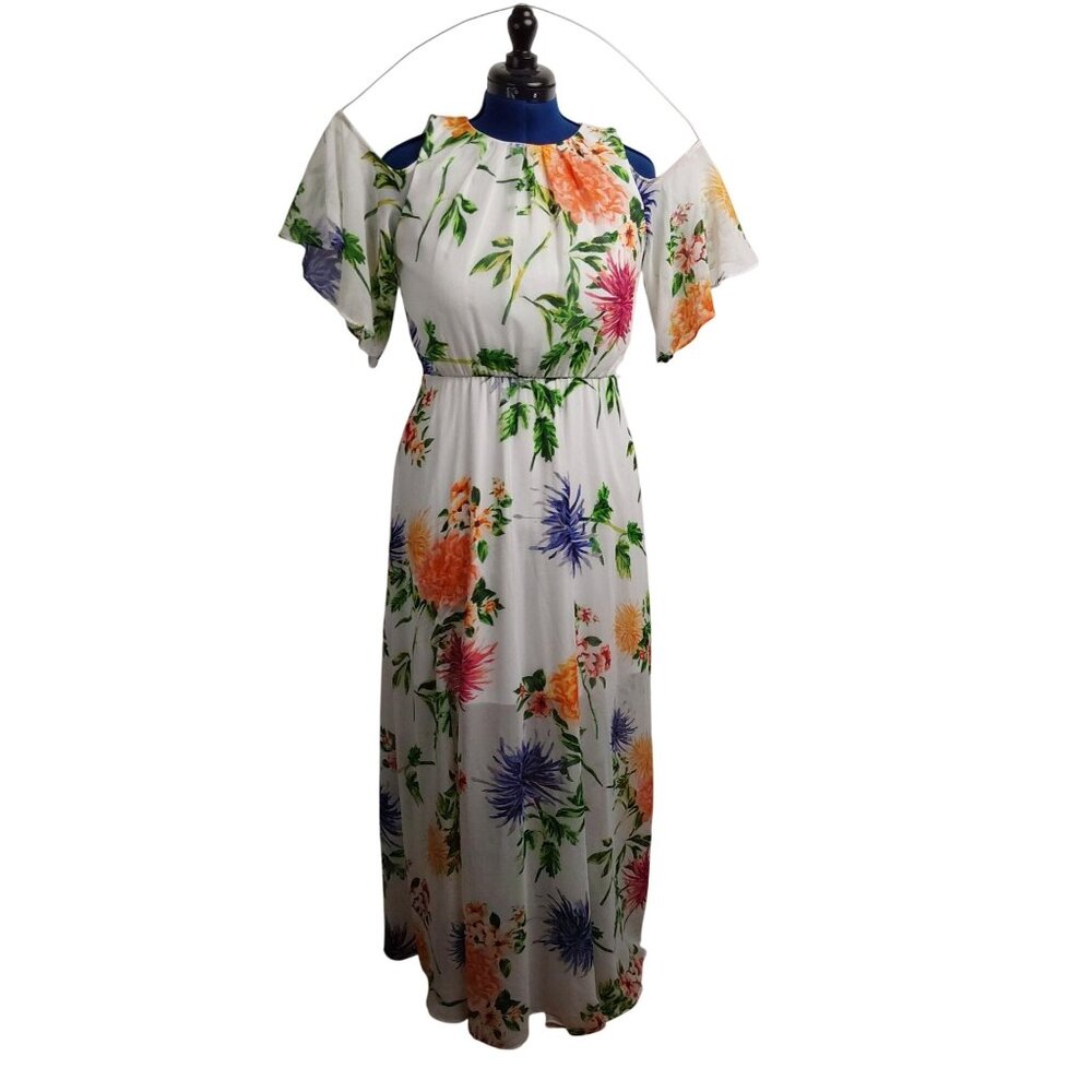 Calvin Klein's printed chiffon maxi dress with floral details, size 8